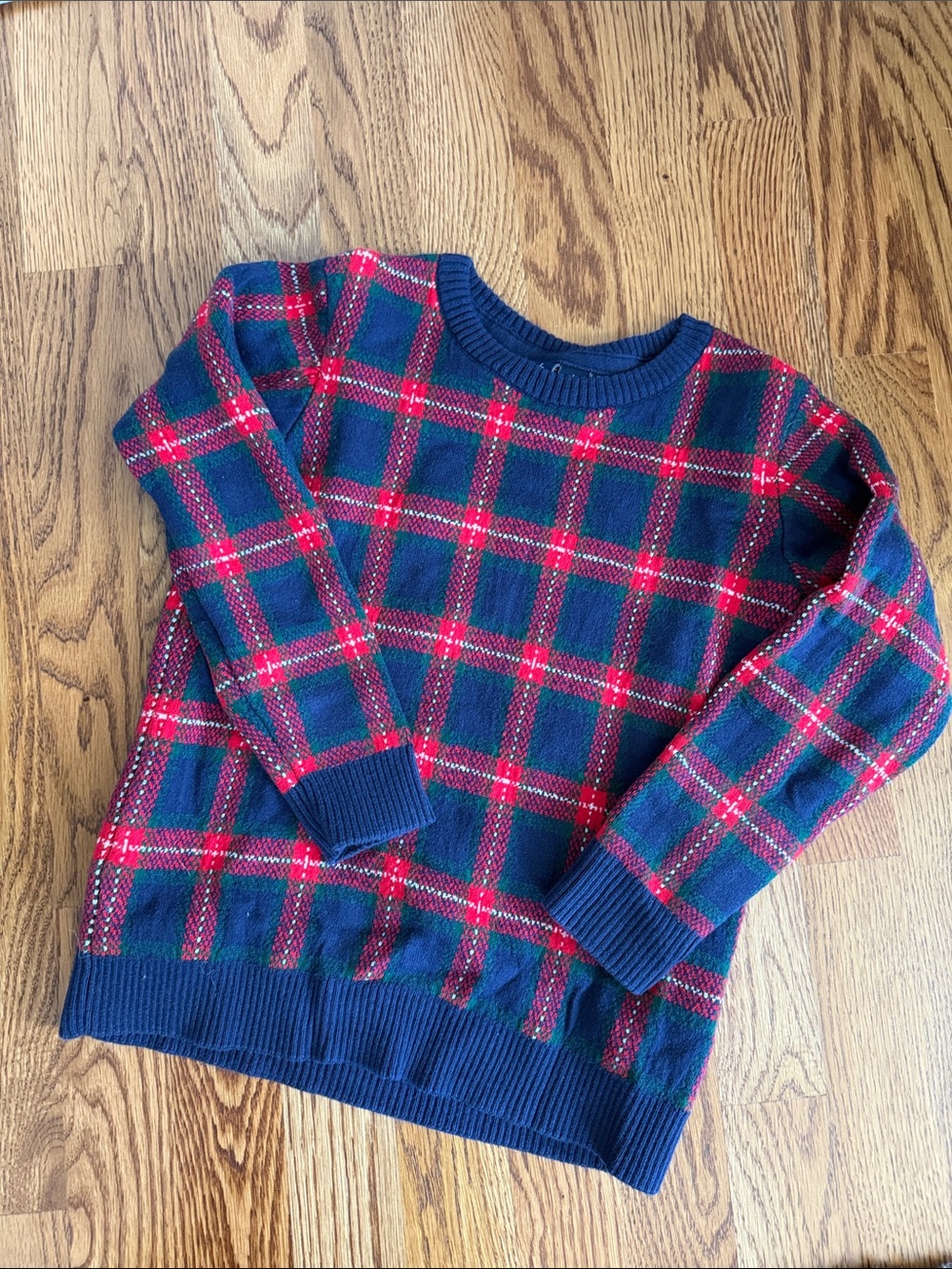 Janie and Jack Navy and Red Plaid Crew Sweater